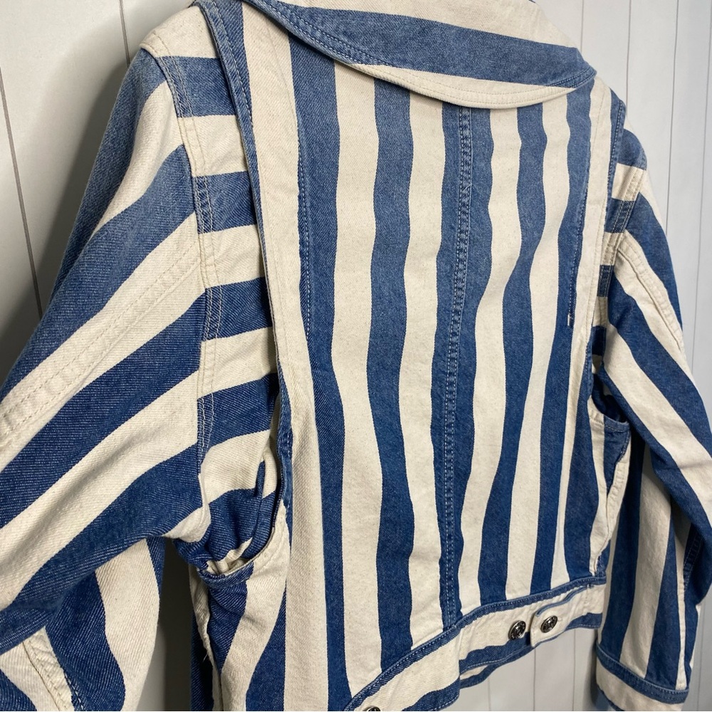 Current/Elliott Sammy Jacket Bay Stripe Blue & Cream Denim Jacket Classy XS 0 - Picture 12 of 14